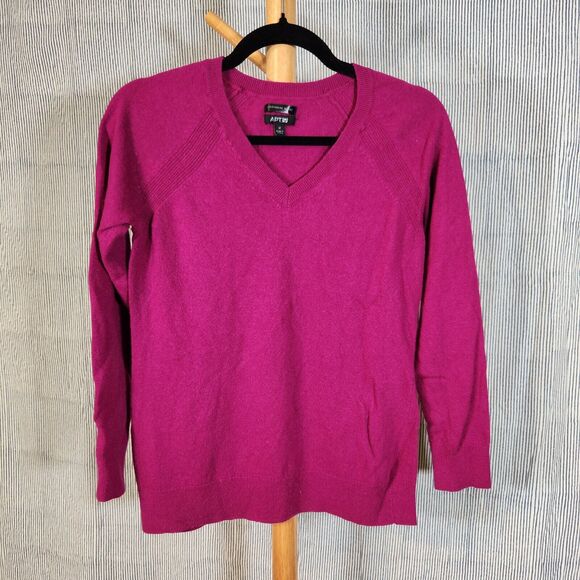 Apt 9 $60 Medium Hot Pink Cashmere Blend V-Neck Raglan Sleeve Sweater - Picture 1 of 9